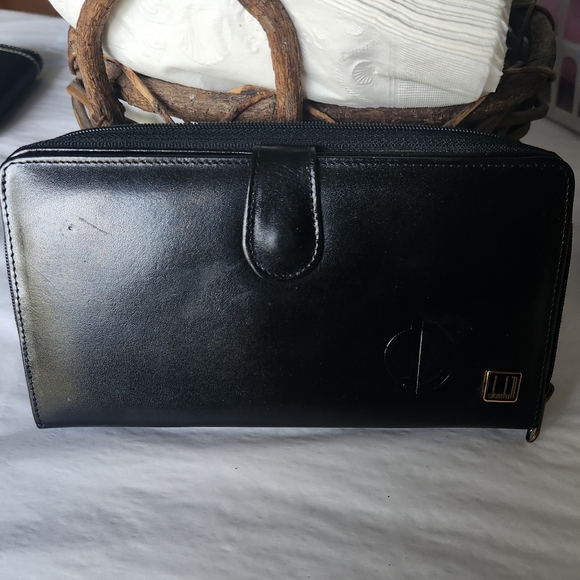 Preloved DUNHILL Unisex Long Slim Black Leather Walllet - Picture 1 of 9